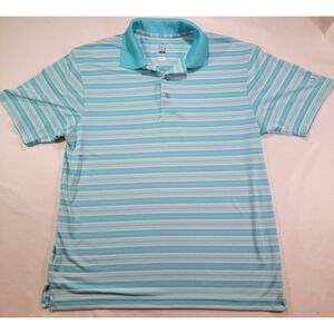 PGA Tour Large Mens Golf Short Sleeve Polo Blue Striped Airflux